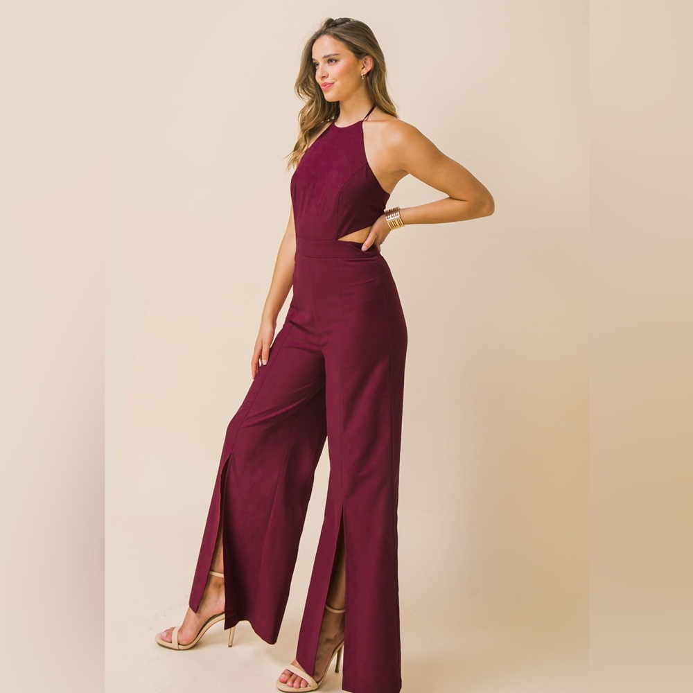 New Flying Tomato Burgundy Halter A DAY IN PARIS WOVEN JUMPSUIT size small med
